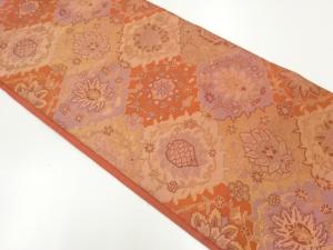 アンティーク　花更紗模様織出し袋帯（着用可）